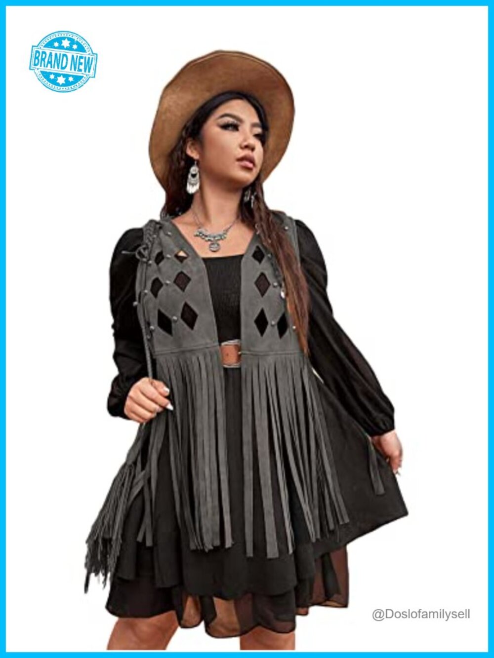 Faux Suede Sleeveless Vest Open Front Fringe Hem Layering Piece